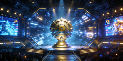 DOTA2第13届国际邀请赛TI13主舞台效果图，神盾奖杯闪耀
