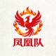 红色方战队凤凰队标志，一只浴火凤凰展翅图案